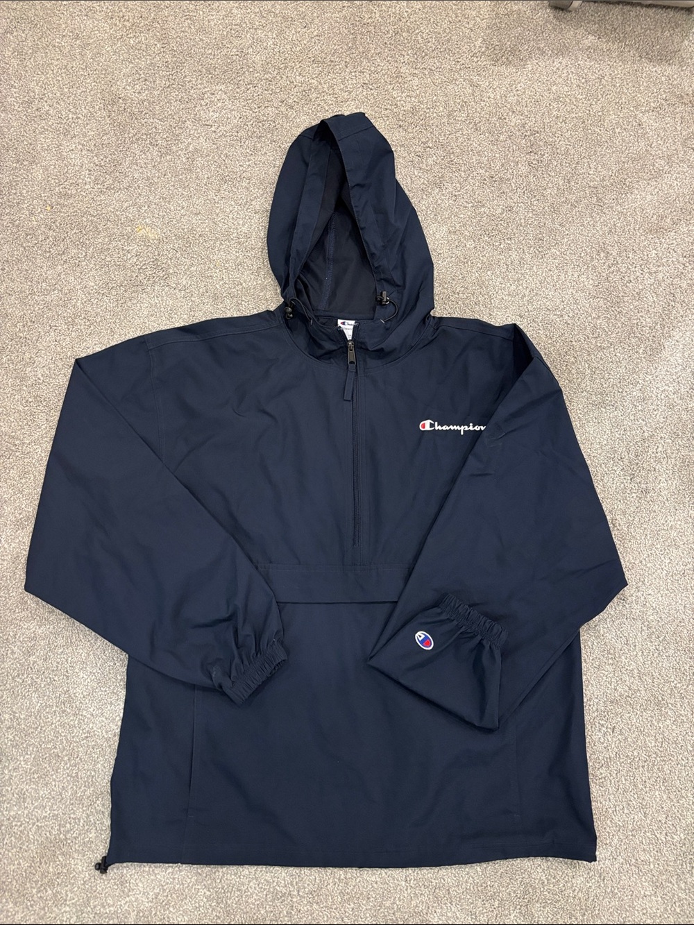 Champion Navy Hooded Windbreaker Pullover half zip